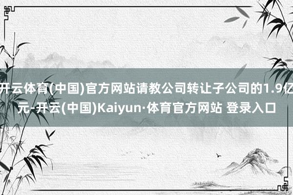 开云体育(中国)官方网站请教公司转让子公司的1.9亿元-开云(中国)Kaiyun·体育官方网站 登录入口